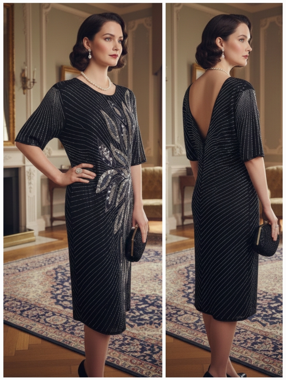 NWT Lori Ann 11/12 80s Silk Beaded Shift Dress Old Money Glam Gala Vintage